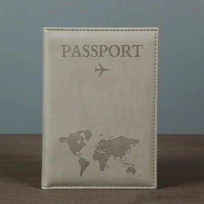 PU Leather Passport Cover For Men & Women Organizer - Protective Card Holder ID Document Covers World Map Travel Passport Case