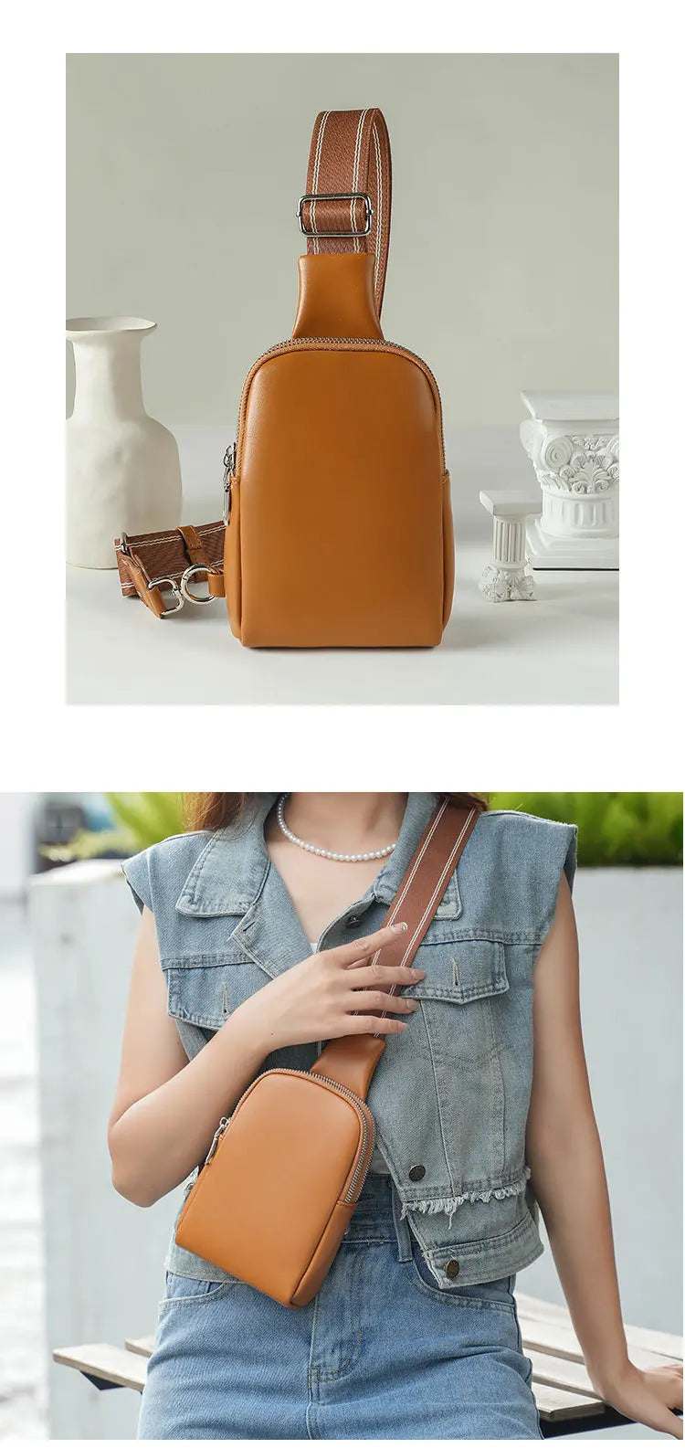 Unisex small chest bag 2024 new soft leather waist bag mobile phone bag fashionable and versatile women's one shoulder crossbody