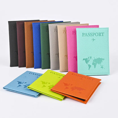PU Leather Passport Cover For Men & Women Organizer - Protective Card Holder ID Document Covers World Map Travel Passport Case