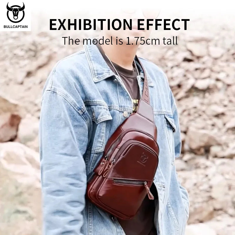 Men's Genuine Leather Chest Bag Large Capacity Casual Men's Messenger Bag Classic Leather Chest Bag XB 127