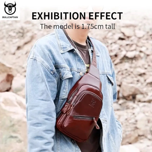 Men's Genuine Leather Chest Bag Large Capacity Casual Men's Messenger Bag Classic Leather Chest Bag XB 127