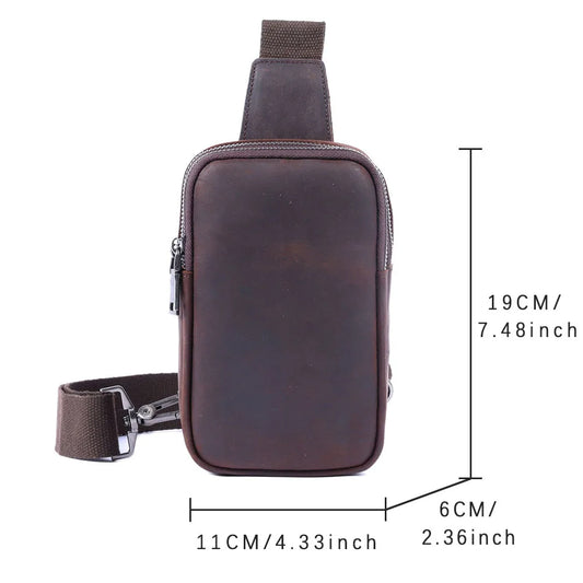 Premium Genuine Leather Chest Bag For men Vintage Full Grain Leather Crossbody Shoulder Bag Sling Bag Daypack Large Capacity