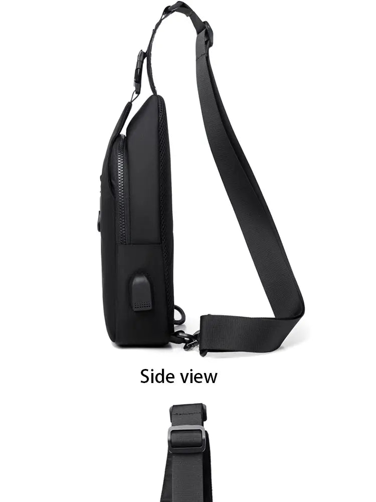 A Cool Men's Messenger Bag Casual Oxford Waterproof And Wearable Shoulder Bag Usb Rechargeable Chest Bag