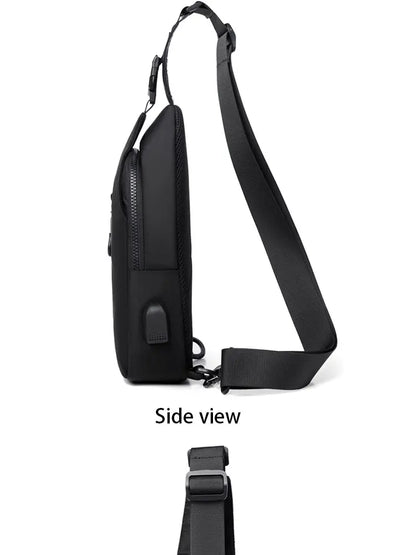 A Cool Men's Messenger Bag Casual Oxford Waterproof And Wearable Shoulder Bag Usb Rechargeable Chest Bag