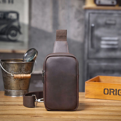 Premium Genuine Leather Chest Bag For men Vintage Full Grain Leather Crossbody Shoulder Bag Sling Bag Daypack Large Capacity