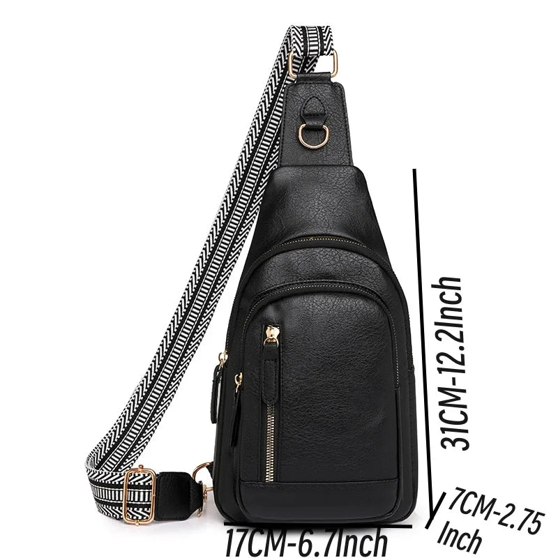 PU Women's Chest Bag Single Shoulder Crossbody Bag Large Capacity Backpack Girl's Shoulder Bag