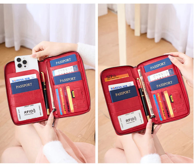 New Travel Passport Clip Wallet Women and Men Multifunctional PU Leather Card Holde RFID Anti Theft Swiping Wallets Storage Bag