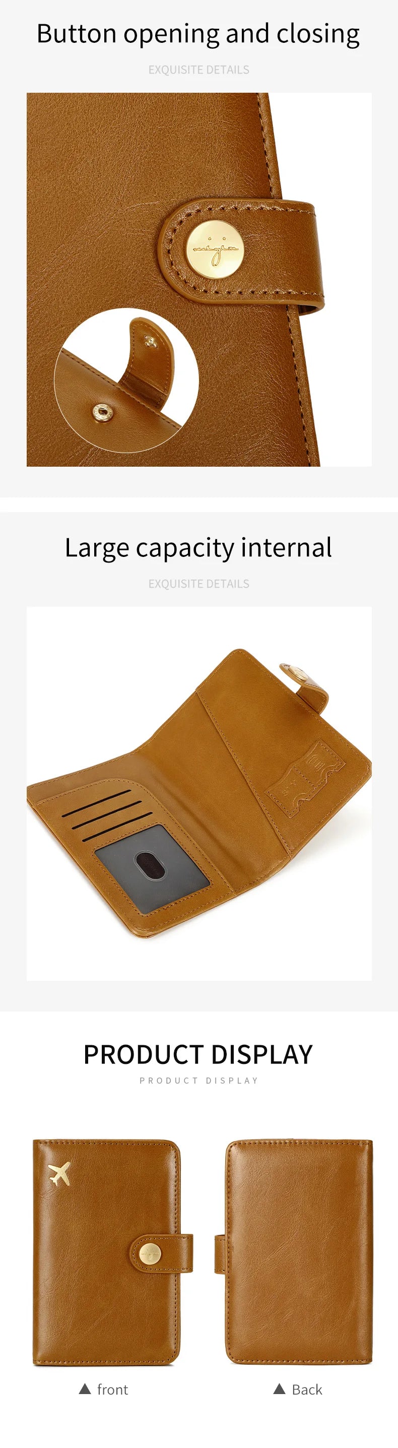 Minimalist and fashionable RFID passport clip multifunctional PU leather wallet case ID card credit card holder travel accessory