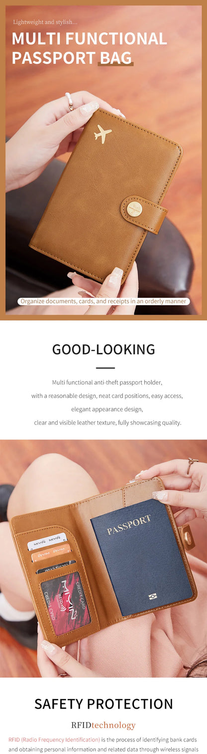 Minimalist and fashionable RFID passport clip multifunctional PU leather wallet case ID card credit card holder travel accessory
