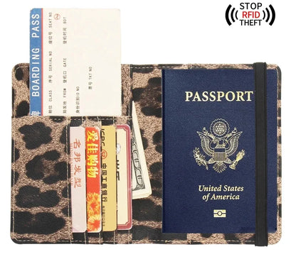 Women Brown Leopard Complex Travel Passport Holder Cover Case with Bandage Men Waterproof Multi-Function Ticket Protective Bags