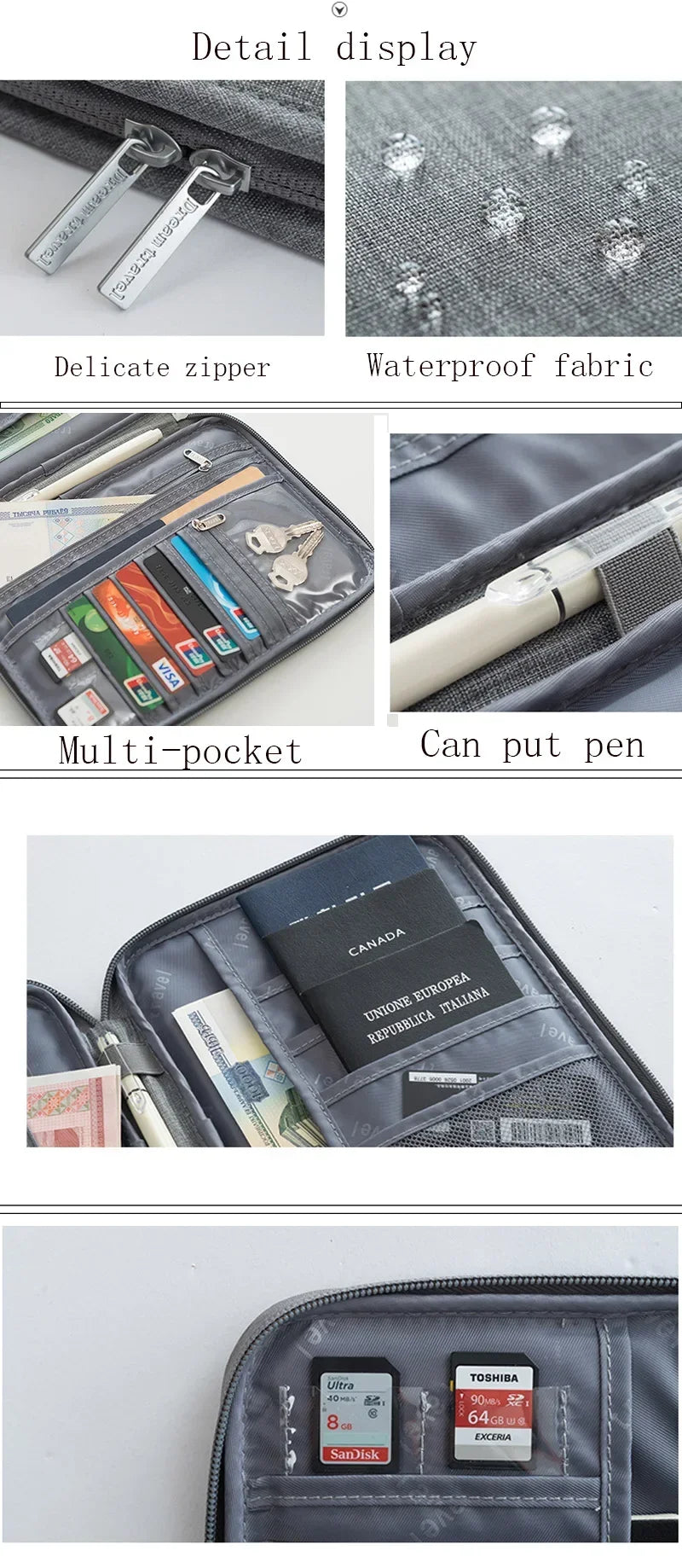 Women Multi-Function Waterproof Travel Passport Holder Cover Case Pink Bags Family Document Organizer Travel Accessories Bag