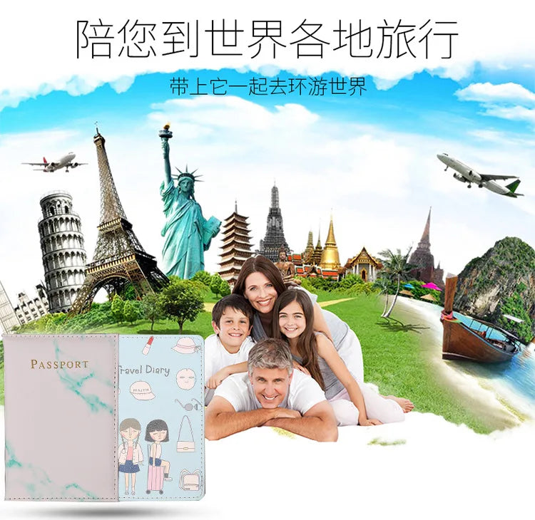 Fashion Women Men Passport Cover Pu Leather Marble Style Travel ID Credit Card Passport Holder Packet Wallet Purse Bags Pouch