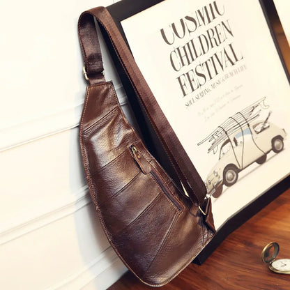 Men Genuine Leather Cross Body Shoulder Sling Backpack Chest Bag Pouch Genuine Leather Casual Travel Retro Male Crossbody Messenger Side Bags