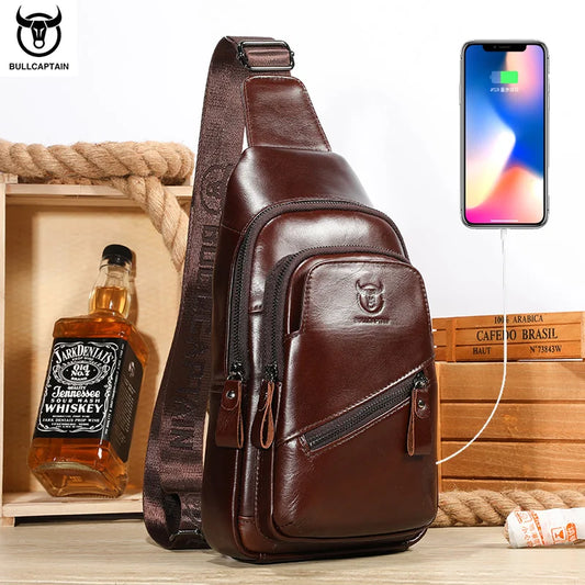 Men's Genuine Leather Chest Bag Large Capacity Casual Men's Messenger Bag Classic Leather Chest Bag XB 127
