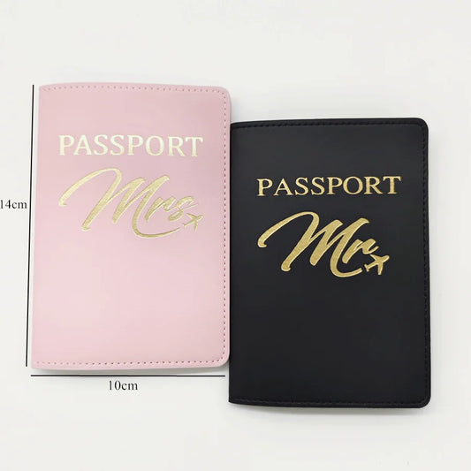 2PCS a Set Mr/Mrs Lovers Couples PU Leather Passport Cover Case Holder Travel Accessories Wallet for Women For Men