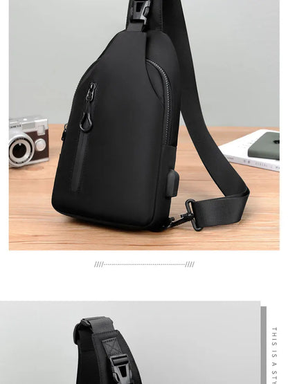 A Cool Men's Messenger Bag Casual Oxford Waterproof And Wearable Shoulder Bag Usb Rechargeable Chest Bag