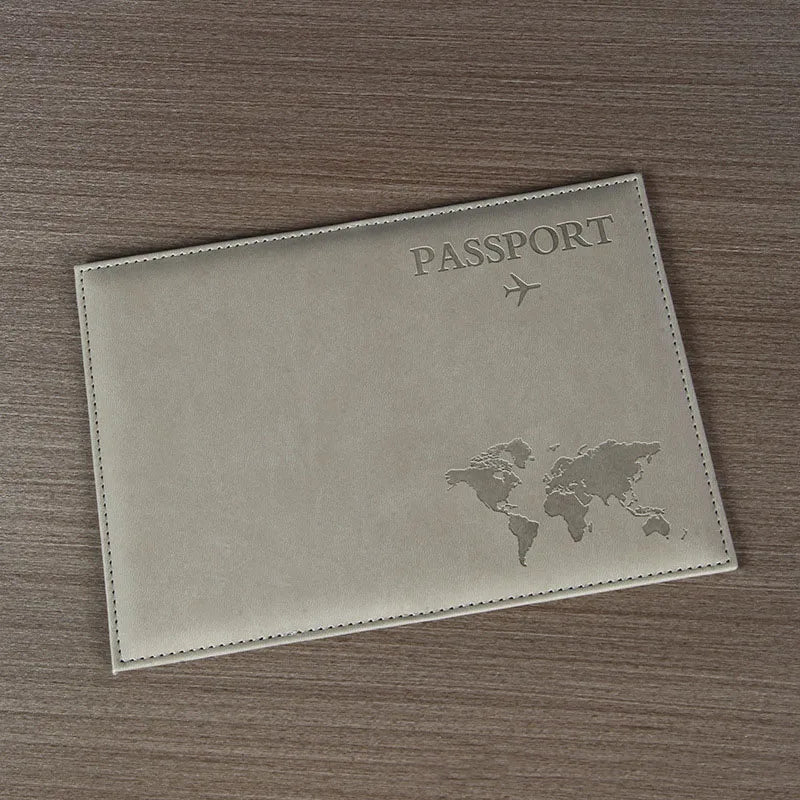 PU Leather Passport Cover For Men & Women Organizer - Protective Card Holder ID Document Covers World Map Travel Passport Case