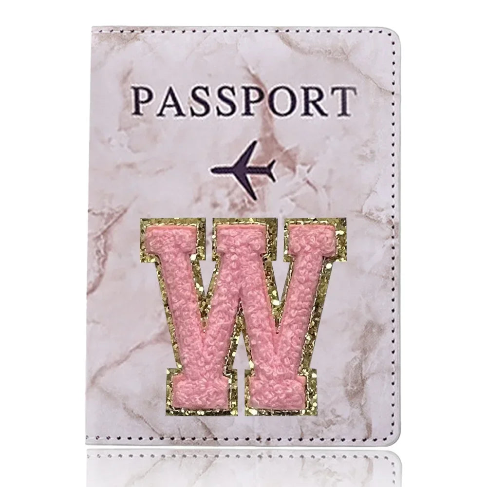 Fashion Passport Protective Cover Embroidery Letter Pattern Travel Passport Holder Wallet Gift PU Leather Card Case Cover Unisex