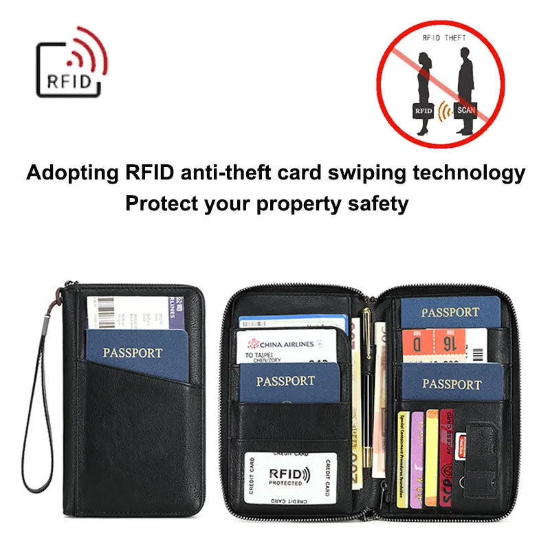 New Travel Passport Clip Wallet Women and Men Multifunctional PU Leather Card Holde RFID Anti Theft Swiping Wallets Storage Bag