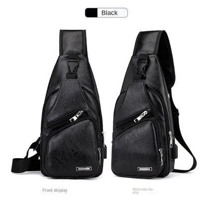Men's chest bag with headphone jack USB shoulder strap