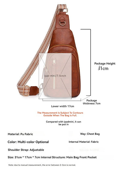 PU Women's Chest Bag Single Shoulder Crossbody Bag Large Capacity Backpack Girl's Shoulder Bag