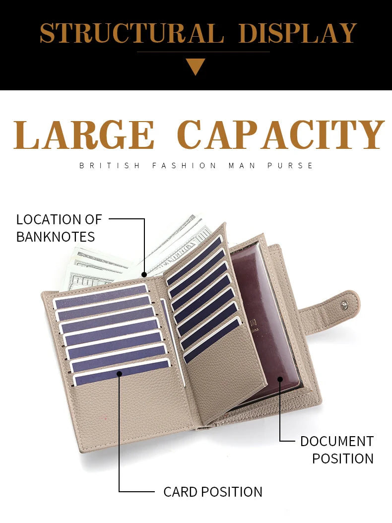 Men's And Women's PU Leather Wallet Travel Passport Wallet Multi Card Slot Credit Card Holder Wallet Travel Accessories