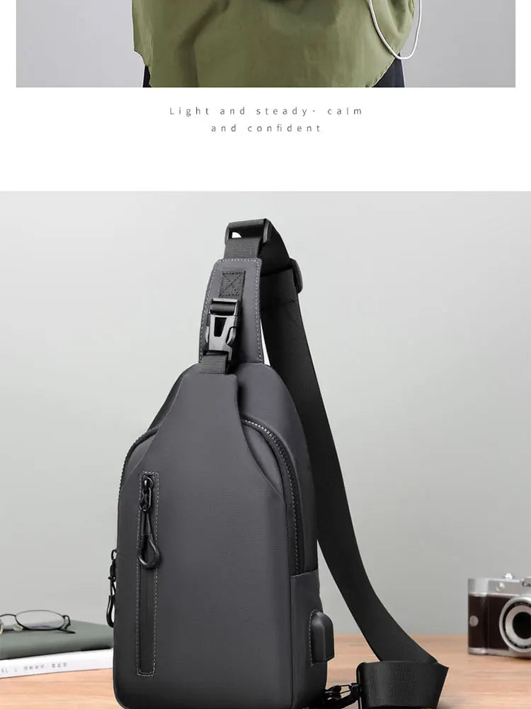 A Cool Men's Messenger Bag Casual Oxford Waterproof And Wearable Shoulder Bag Usb Rechargeable Chest Bag