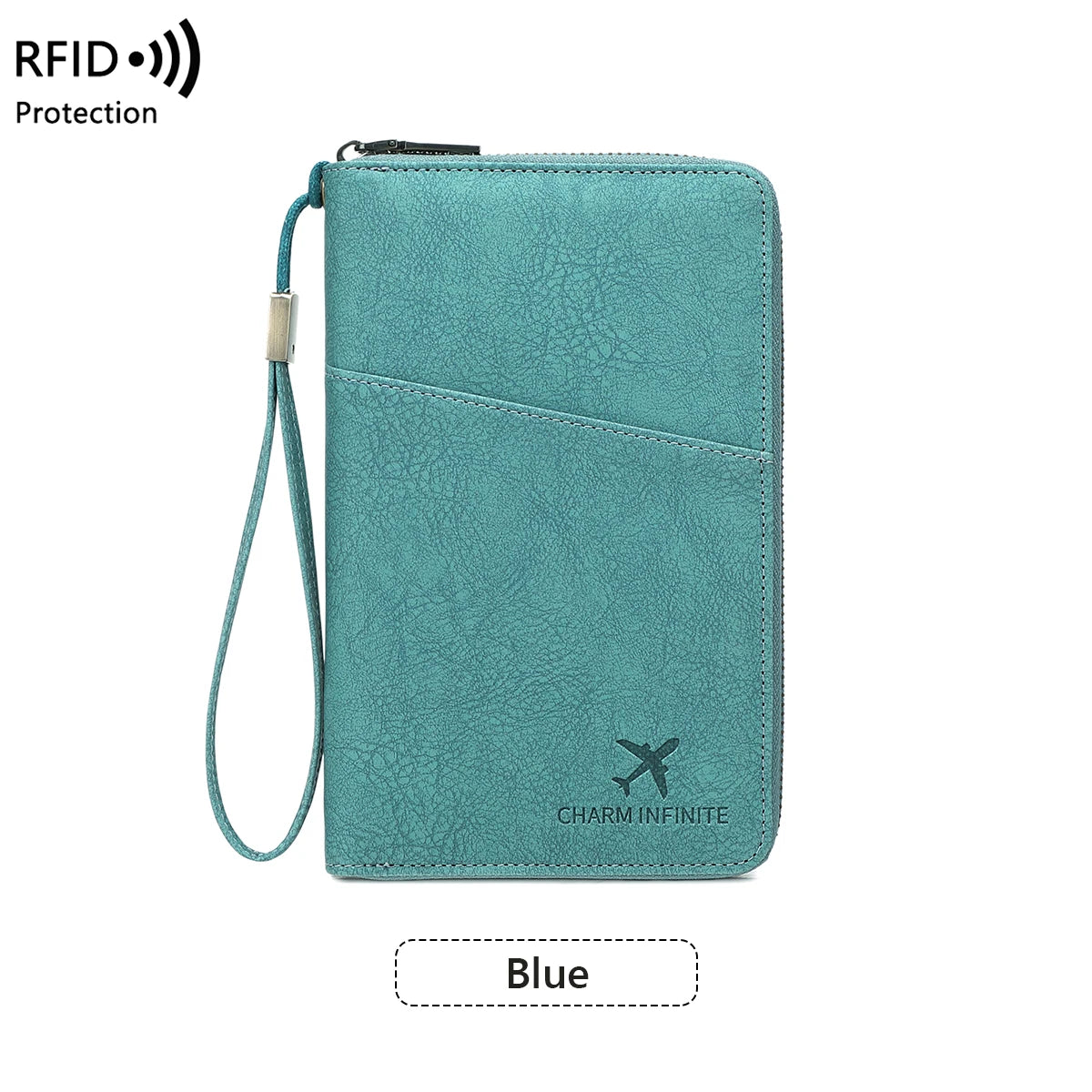 Multi-Functional RFID Blocking Passport Bag Travel Document Holder with Long Zipper Ticket Storage Wallet for Multiple Passports