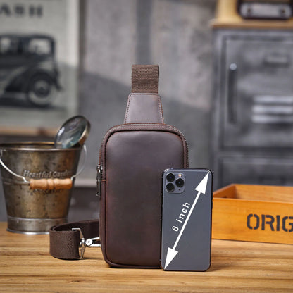 Premium Genuine Leather Chest Bag For men Vintage Full Grain Leather Crossbody Shoulder Bag Sling Bag Daypack Large Capacity