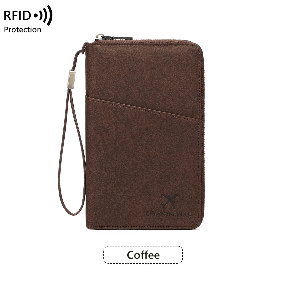 Multi-Functional RFID Blocking Passport Bag Travel Document Holder with Long Zipper Ticket Storage Wallet for Multiple Passports
