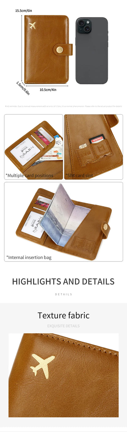 Minimalist and fashionable RFID passport clip multifunctional PU leather wallet case ID card credit card holder travel accessory