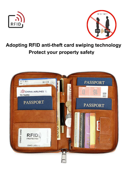 New Travel Passport Clip Wallet Women and Men Multifunctional PU Leather Card Holde RFID Anti Theft Swiping Wallets Storage Bag