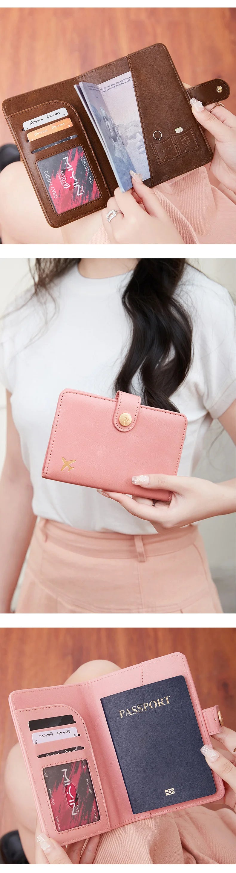 Minimalist and fashionable RFID passport clip multifunctional PU leather wallet case ID card credit card holder travel accessory