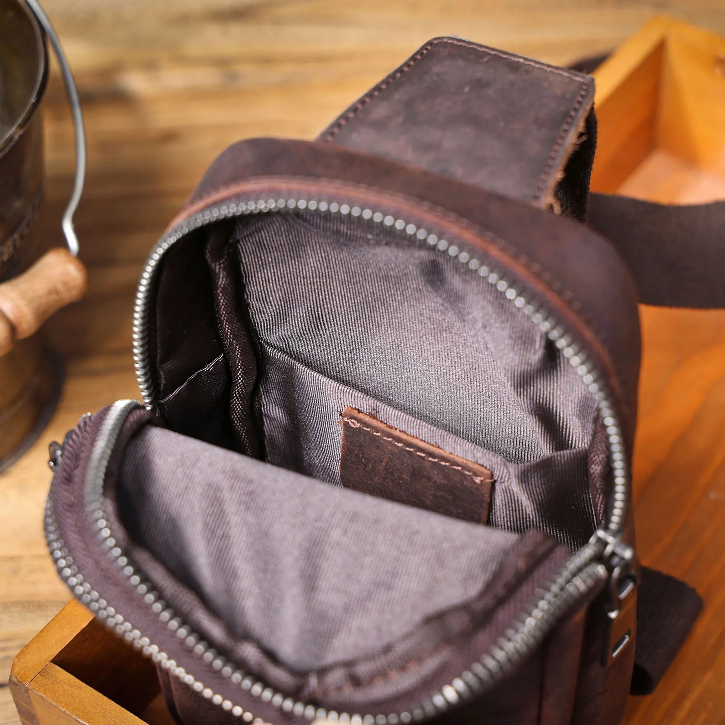 Premium Genuine Leather Chest Bag For men Vintage Full Grain Leather Crossbody Shoulder Bag Sling Bag Daypack Large Capacity
