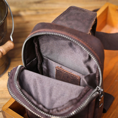 Premium Genuine Leather Chest Bag For men Vintage Full Grain Leather Crossbody Shoulder Bag Sling Bag Daypack Large Capacity