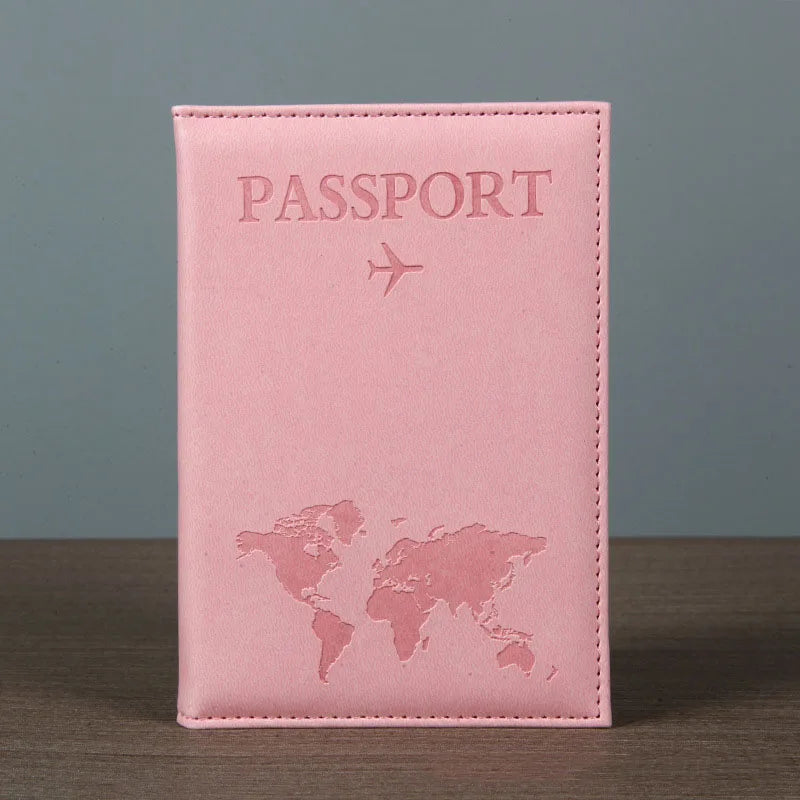 PU Leather Passport Cover For Men & Women Organizer - Protective Card Holder ID Document Covers World Map Travel Passport Case