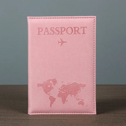 PU Leather Passport Cover For Men & Women Organizer - Protective Card Holder ID Document Covers World Map Travel Passport Case