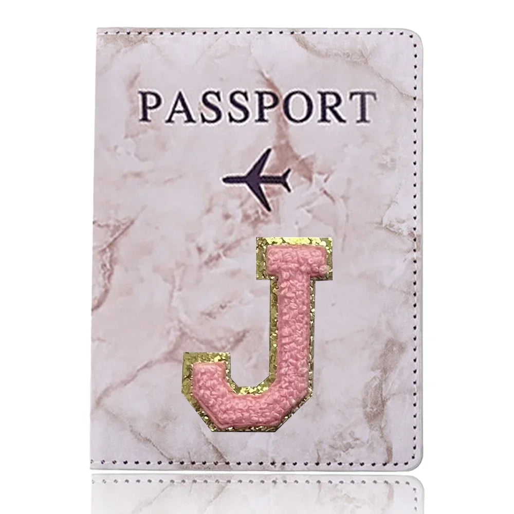 Fashion Passport Protective Cover Embroidery Letter Pattern Travel Passport Holder Wallet Gift PU Leather Card Case Cover Unisex