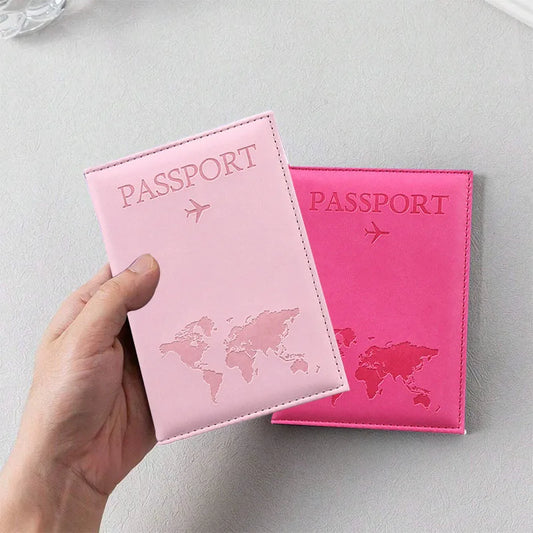 PU Leather Passport Cover For Men & Women Organizer - Protective Card Holder ID Document Covers World Map Travel Passport Case