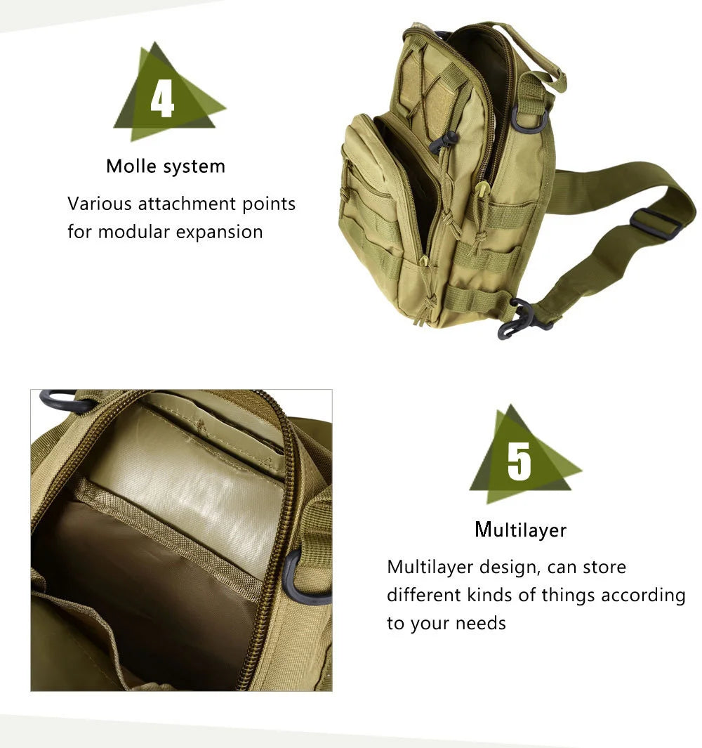 Tactical Shoulder Backpack Rover EDC Outdoor CCW Sling Bag Waterproof Hiking Camping Pack Concealed Range Bag Hunting Daypack