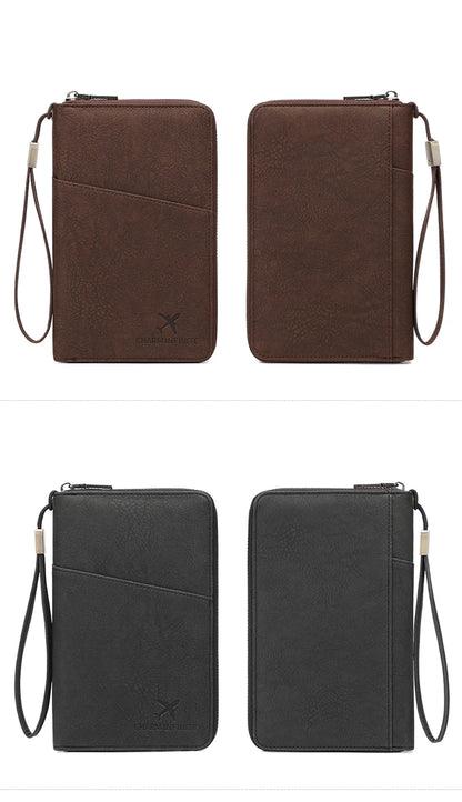 Multi-Functional RFID Blocking Passport Bag Travel Document Holder with Long Zipper Ticket Storage Wallet for Multiple Passports