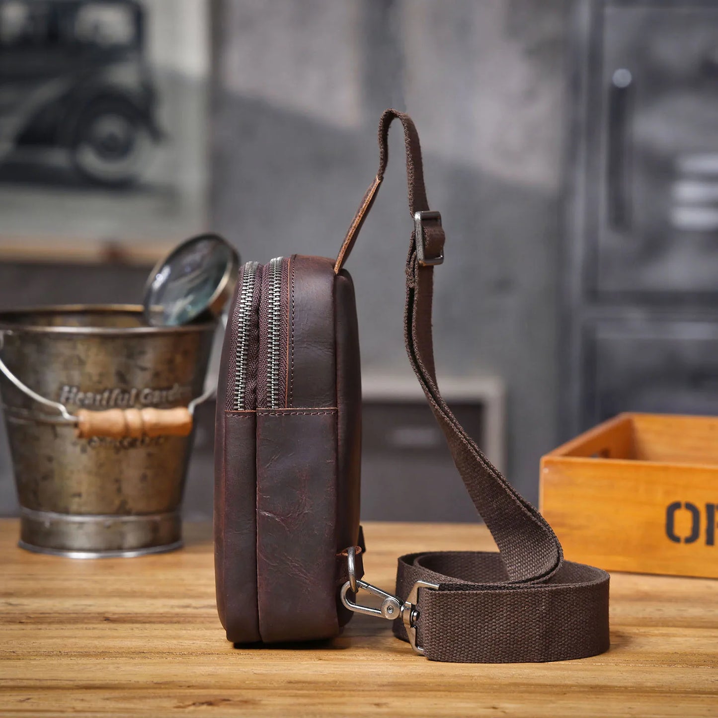 Premium Genuine Leather Chest Bag For men Vintage Full Grain Leather Crossbody Shoulder Bag Sling Bag Daypack Large Capacity