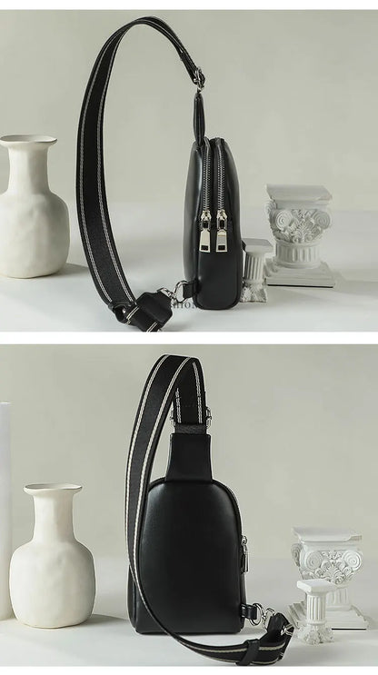 Unisex small chest bag 2024 new soft leather waist bag mobile phone bag fashionable and versatile women's one shoulder crossbody