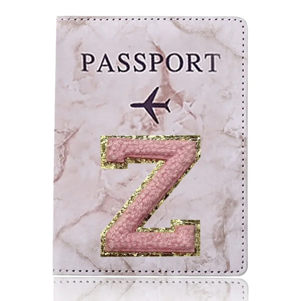 Fashion Passport Protective Cover Embroidery Letter Pattern Travel Passport Holder Wallet Gift PU Leather Card Case Cover Unisex