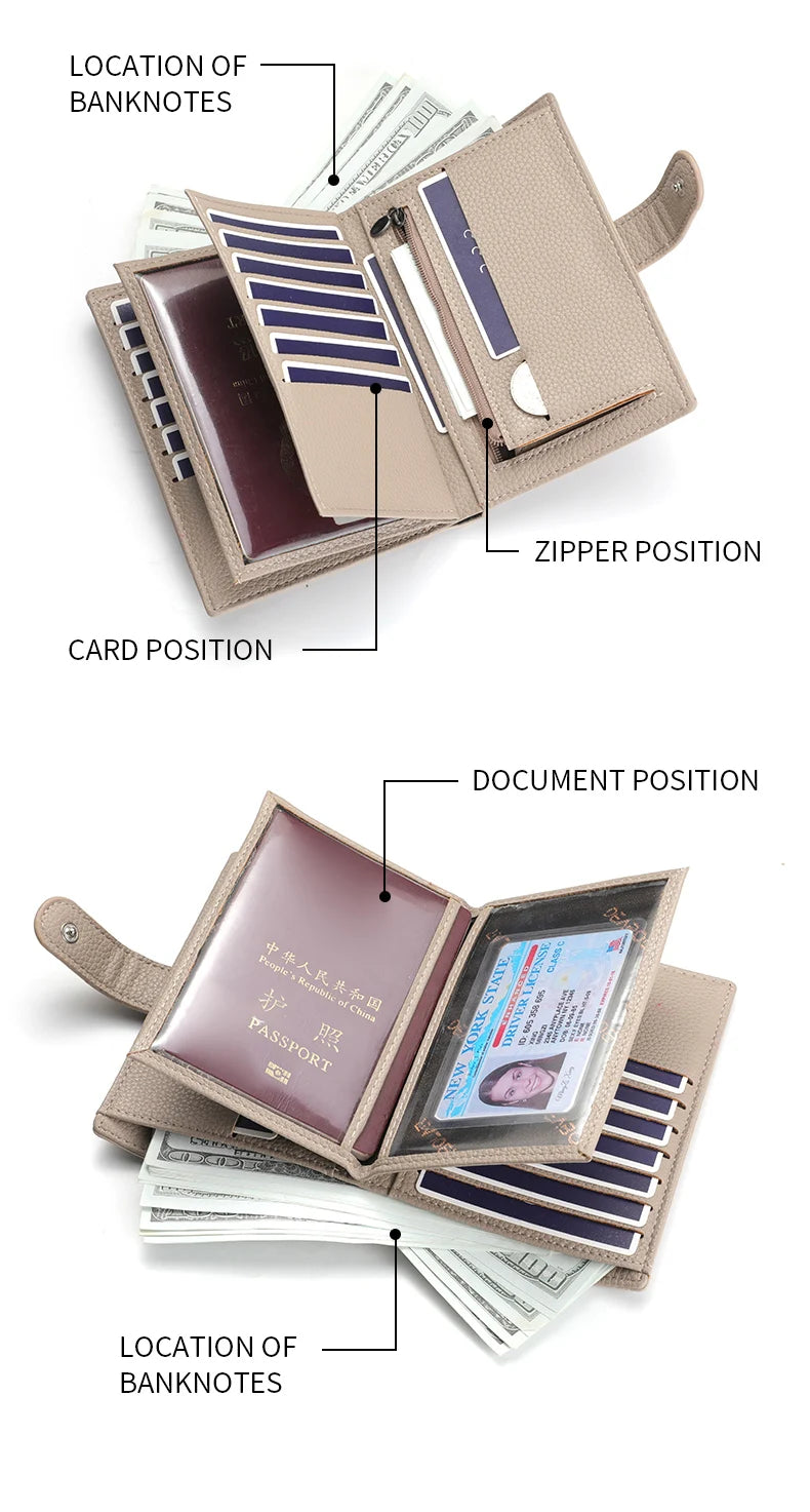 Men's And Women's PU Leather Wallet Travel Passport Wallet Multi Card Slot Credit Card Holder Wallet Travel Accessories