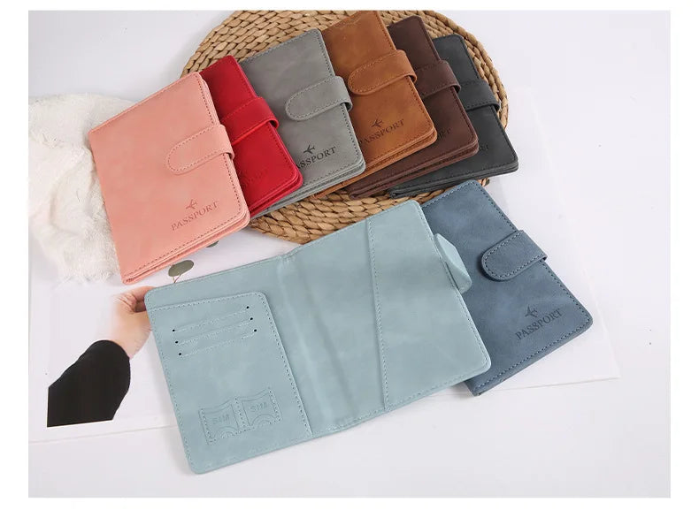 Leather Passport Holder Covers Case Waterproof Travel Credit Card Wallet Cute Passport Book for Women/Men Buckle Passport Cover