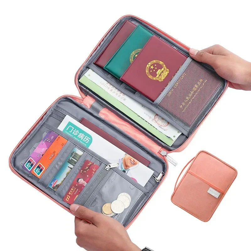 Women Multi-Function Waterproof Travel Passport Holder Cover Case Pink Bags Family Document Organizer Travel Accessories Bag