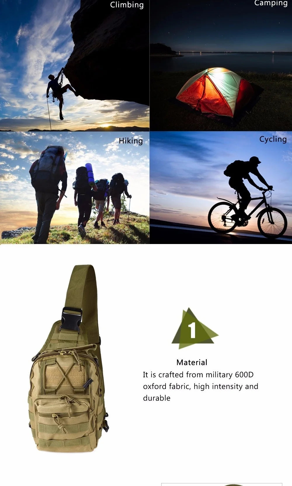Tactical Shoulder Backpack Rover EDC Outdoor CCW Sling Bag Waterproof Hiking Camping Pack Concealed Range Bag Hunting Daypack