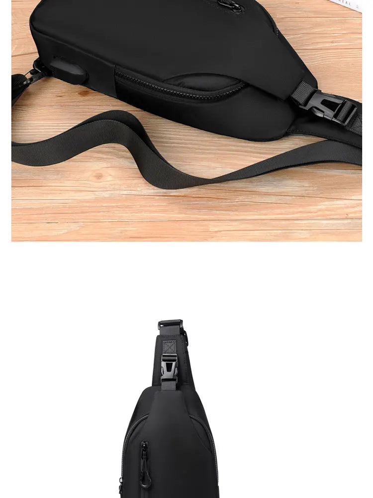 A Cool Men's Messenger Bag Casual Oxford Waterproof And Wearable Shoulder Bag Usb Rechargeable Chest Bag