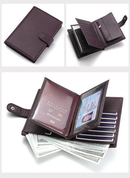 Men's And Women's PU Leather Wallet Travel Passport Wallet Multi Card Slot Credit Card Holder Wallet Travel Accessories
